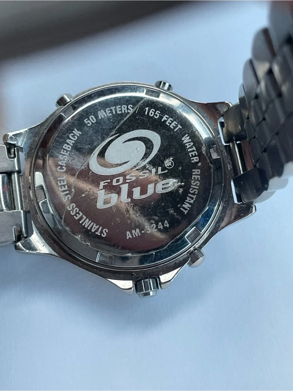 Vintage Fossil Blue Stainless Steel Watch Blue Dial Men’s Quartz Wristwatch